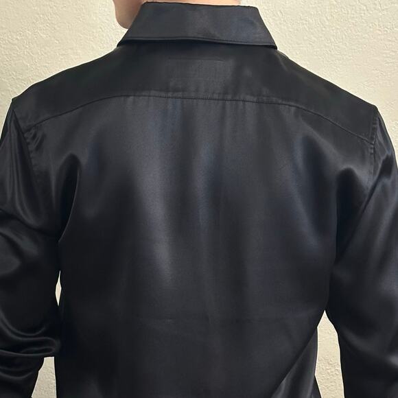 Saint Laurent Silk Satin Blouse Glossy Black size FR 38 Button front - Picture 11 of 13